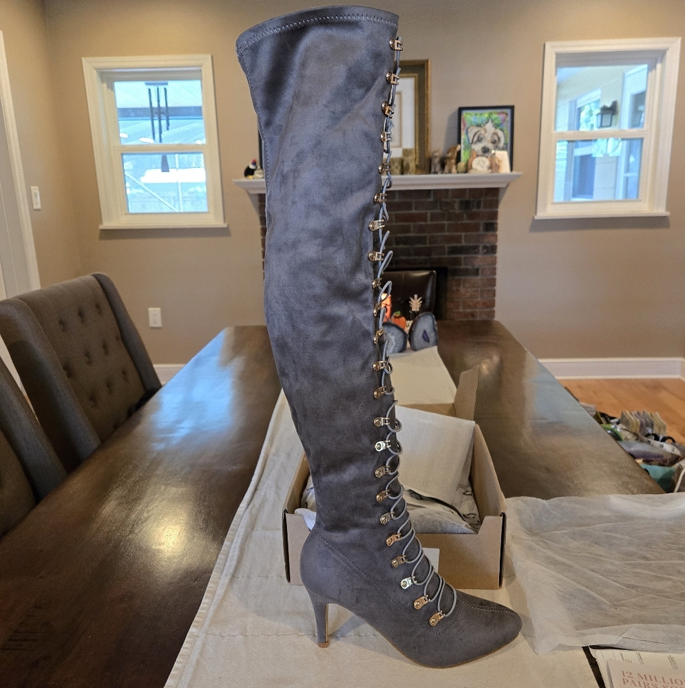 Over The Knee Grey Stiletto Boots 7.5